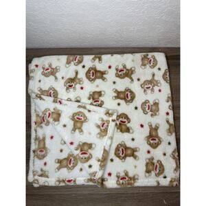 Baby Starters Sock Monkey Blanket White Plush Fleece Full Body Monkey 30x36